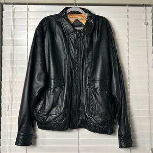 Saks Fifth Avenue Mens Jacket Black Pockets 100% Genuine Leather Vintage